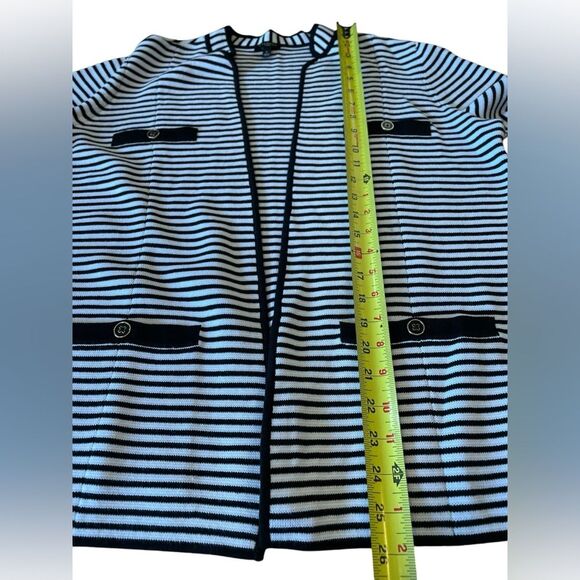 Talbots Open Front Cardigan Sweater Black White Stripes Womens Size X - Picture 11 of 12